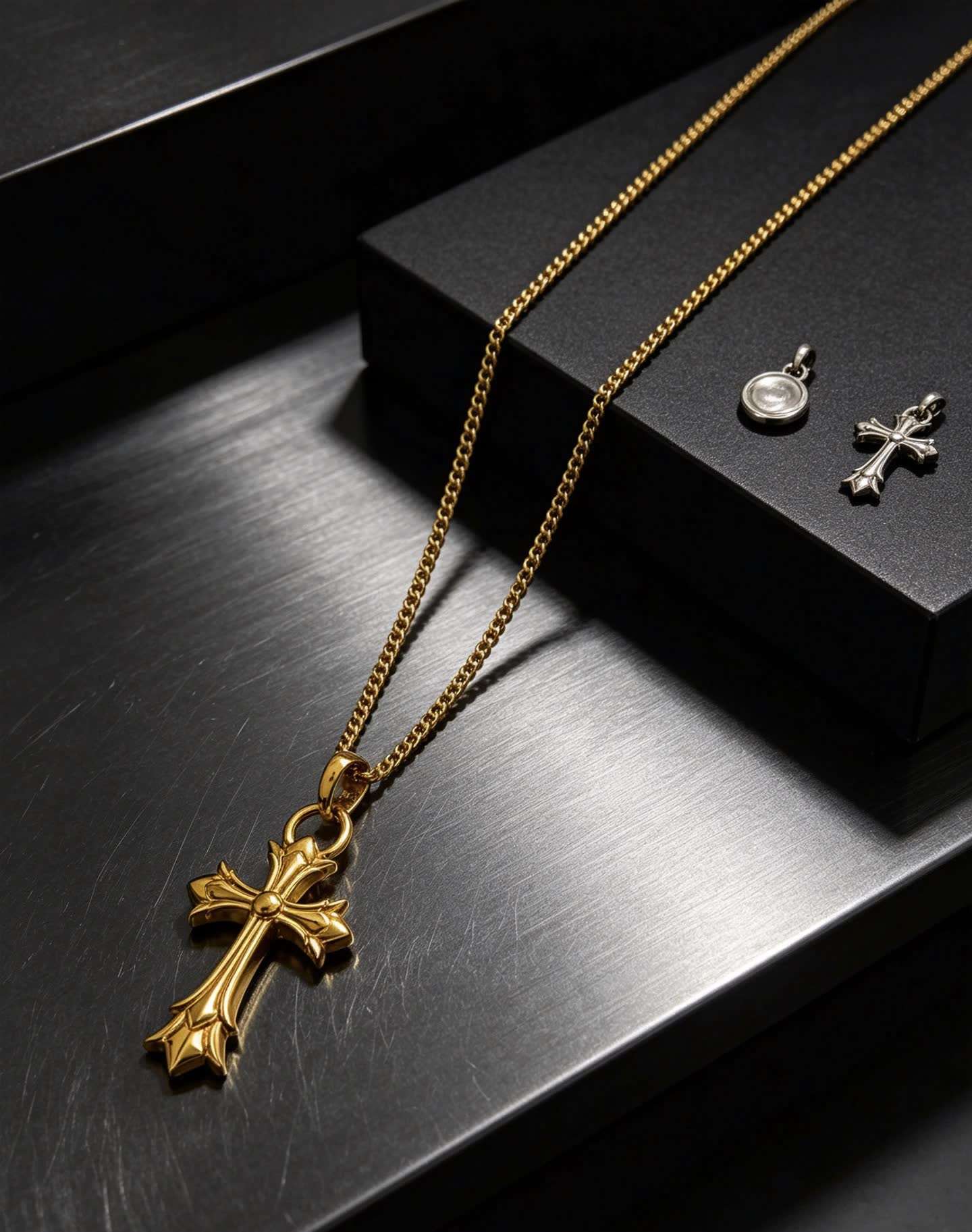 Chrome Hearts Bling Jewelry Gold Plated Cross Pendant Necklace